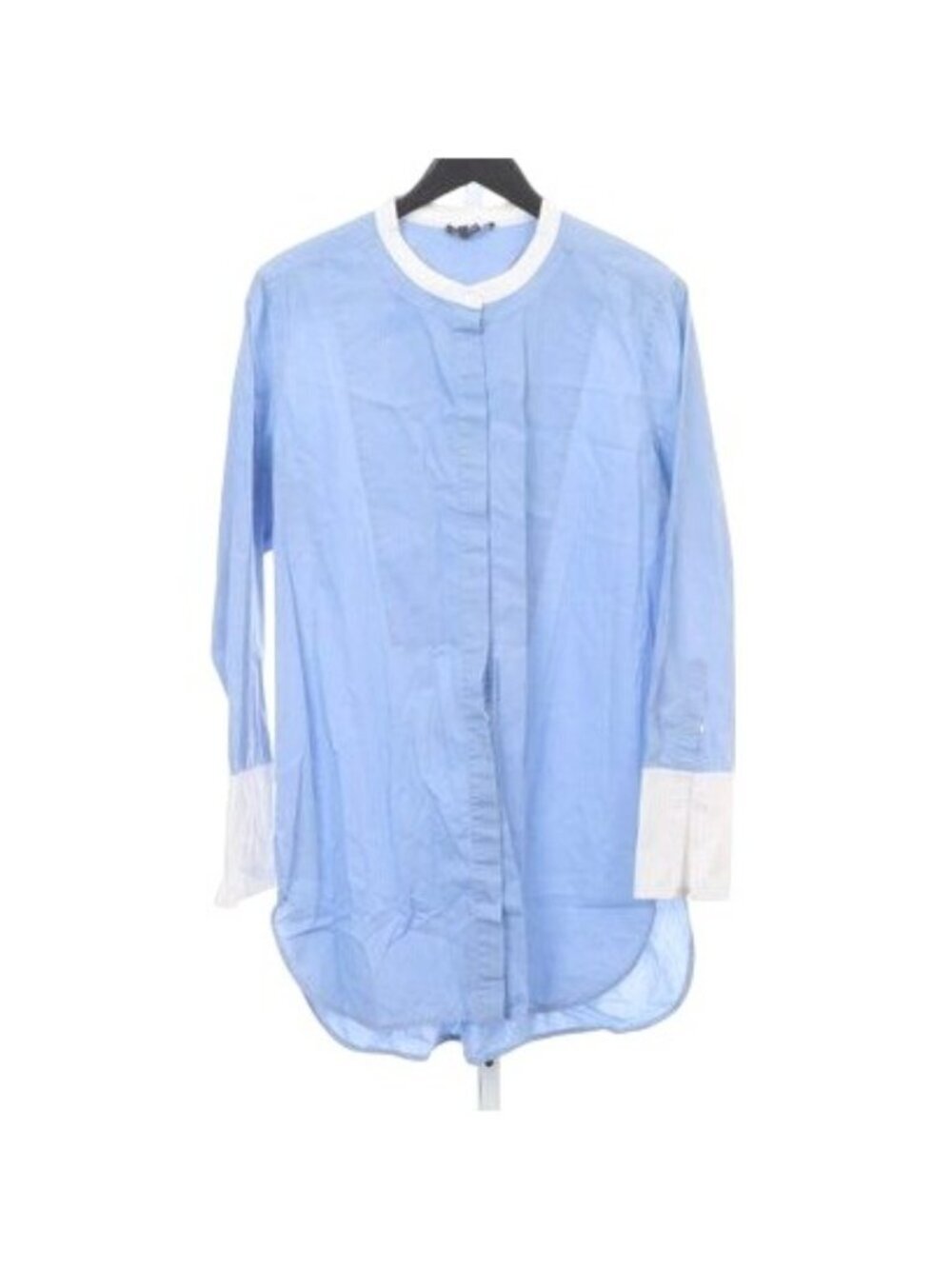 Vince French Blue White Contrast Mandarin Collar Longline Button Down Shirt Size